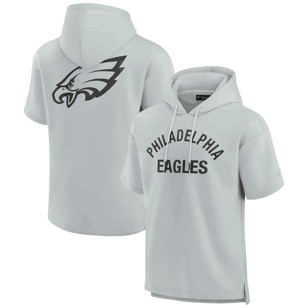 Men's Philadelphia Eagles Gray Super Soft Fleece Short Sleeve Hoodie - Click Image to Close